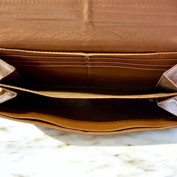 Chloe LILY Long Wallet Bifold Soft Brown Nappa Leather Silver Ribbon Bowtie Snap - Picture 7 of 16